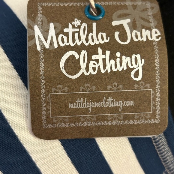 NWT- Matilda Jane Long-Sleeve T-Shirt Tunic Top Navy & White Striped Sleeves - Picture 8 of 10